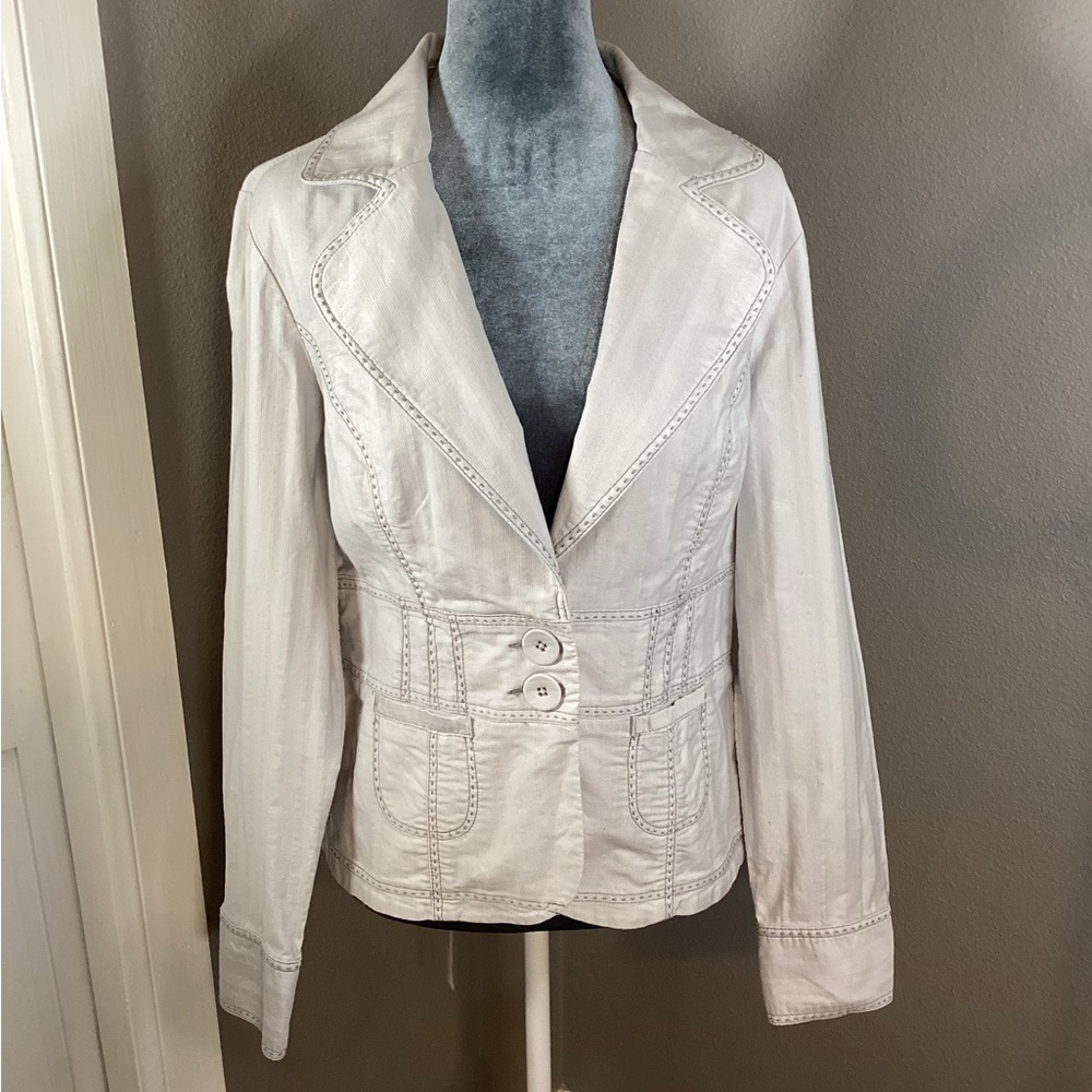 WHBM Gray Cotton Blend Blazer Back Tie Belt Size 8